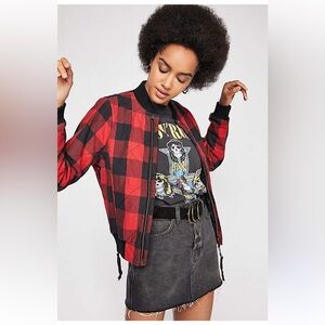 NSF Quilted Plaid Bomber Jacket - Red and Black Buffalo Check Plaid - size Med